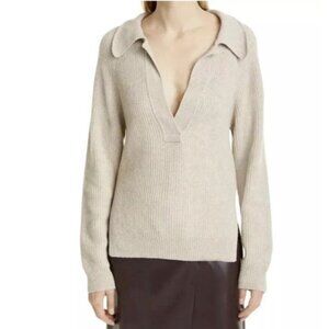 Nanushka Bambi V-neck Sweater ribbed polo wool cashmere beige women’s Medium
